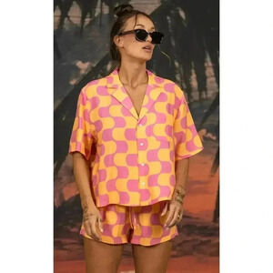 Duvin Design Golden Hour Crop Buttonup Pink NEW NWOT